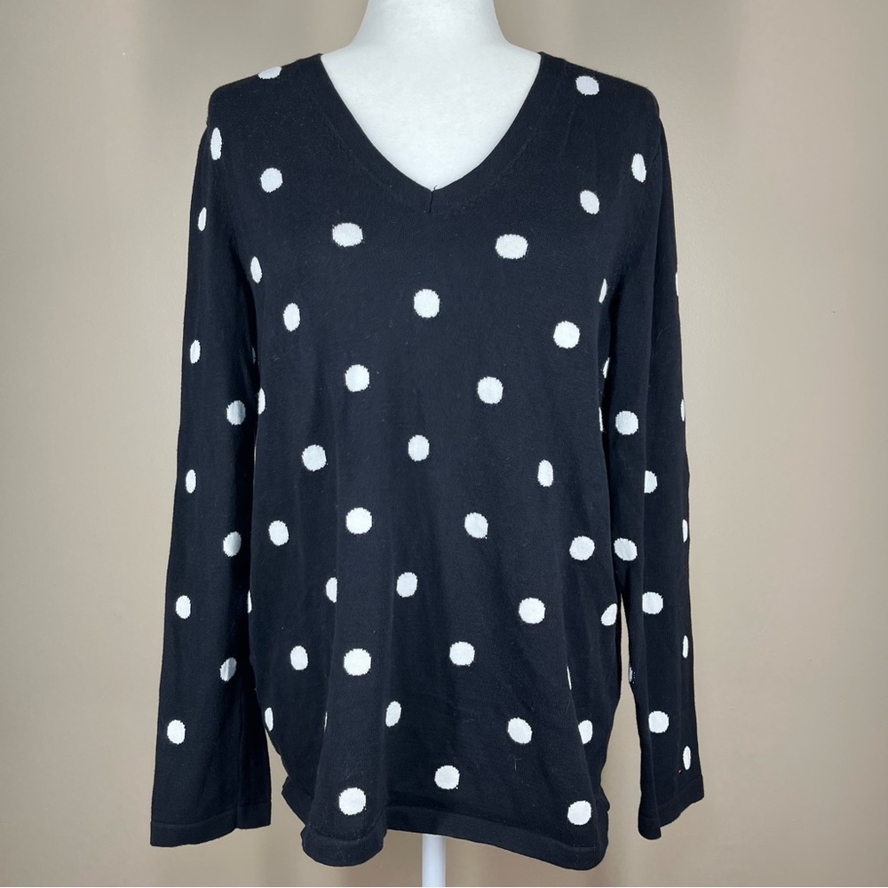 Tommy Hilfiger 100% Cotton Women’s V-Neck Polka Dot Pullover Sweater Size Large